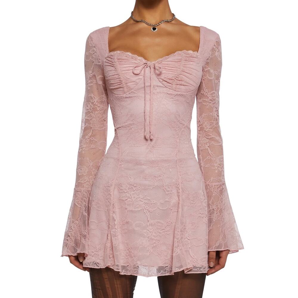 Dolls Kill Sz XL Delia’s Pink Floral Lace Mini Dress Coquette Feminine Fairycore